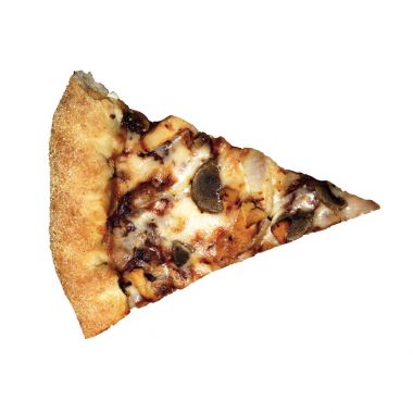 Parça pizza peyniri kenarları beyaz arka plan üzerinde