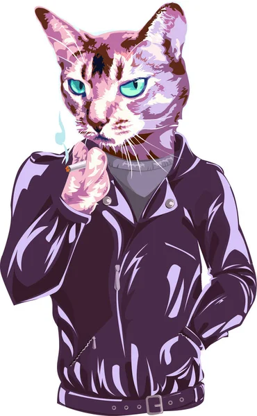 Digitale Zeichnung Der Katze Lederjacke — Stockfoto