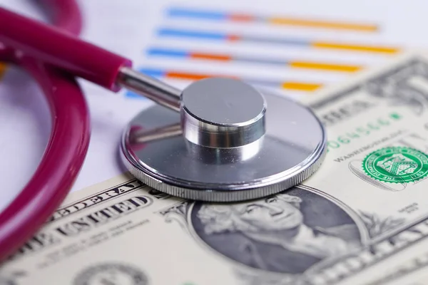 Stethoscope Dollar Banknotes Finance Account Statistics Analytic Research Data Business — Stock Photo, Image