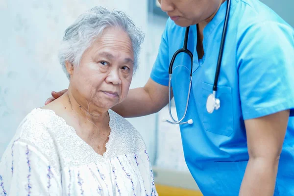 Asian Nurse Physiotherapist Doctor Care Help Support Senior Elderly Old — Stock Photo, Image