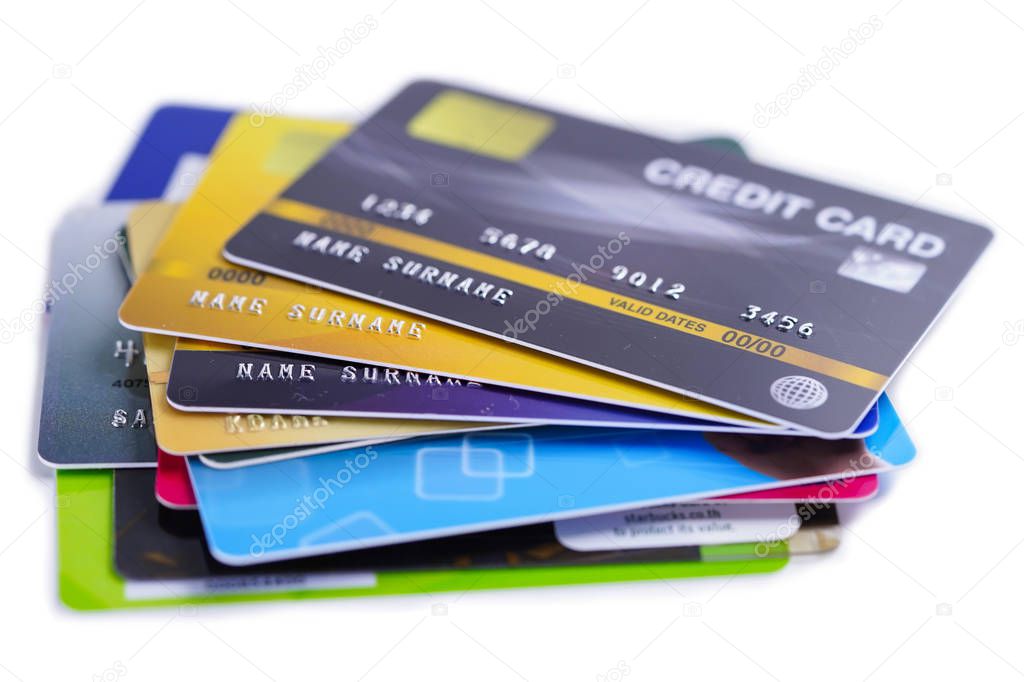 Credit card on white background : Financial development, Accounting, Statistics, Investment Analytic research data economy office Business company banking concept