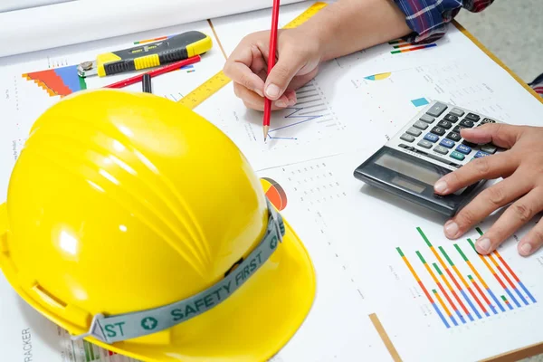 Architect Engineer Working Project Accounting Graph Tools Office Construction Account — Stock Photo, Image