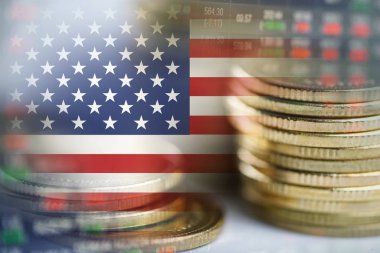 Finansal, madeni para ve ABD bayrağı veya kar finansmanı ticari trend veri geçmişini analiz etmek için Forex borsası yatırımı