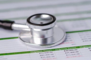 Hesap tablosu, Finans, Hesap, İstatistik, Yatırım, Analitik Araştırma Veri Ekonomisi Hesap Tablosu ve İşletme Şirketi kavramı üzerindeki steteskop