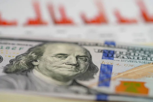 Банкноты Долларах Сша Евро Помещаются Графике Графика Бумаге Финансовое Развитие — стоковое фото