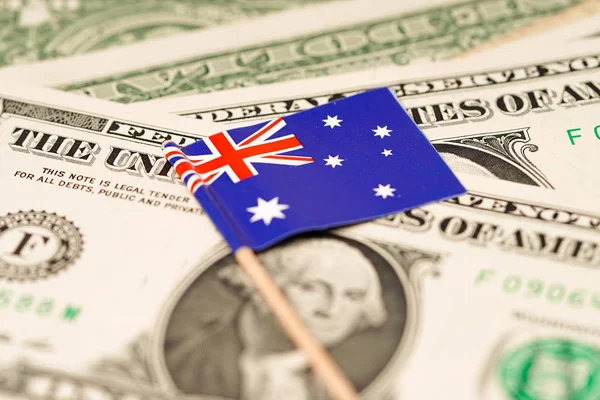 Australien Flagga Dollarsedlar Bakgrund Bankkonto Investeringsanalys Forskning Data Ekonomi Handel — Stockfoto