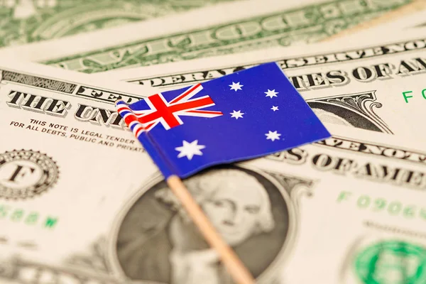 Australien Flagga Dollarsedlar Bakgrund Bankkonto Investeringsanalys Forskning Data Ekonomi Handel — Stockfoto