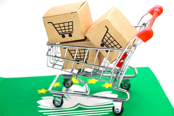 Bevásárlókosár Logóval Franciaország Makaó Zászló Import Vásárlás Online Vagy Kereskedelmi — Stock Fotó