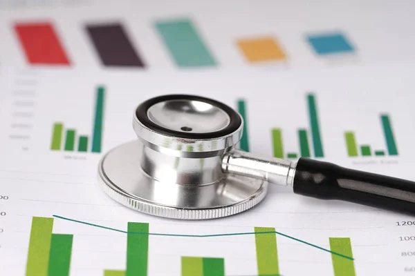 Stethoscope Charts Graphs Paper Finanzas Cuenta Estadísticas Inversión Investigación Analítica — Foto de Stock