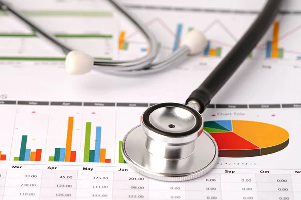 Stethoscope on chart or graph paper, Financial, account, statistics and business data  medical health concept