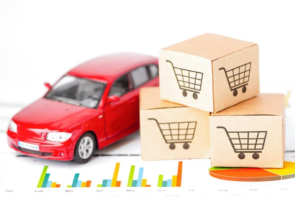 Shopping cart logo on box with car on graph background : Banking Account, Investment Analytic research data economy, trading, Business import export transportation online company concept.