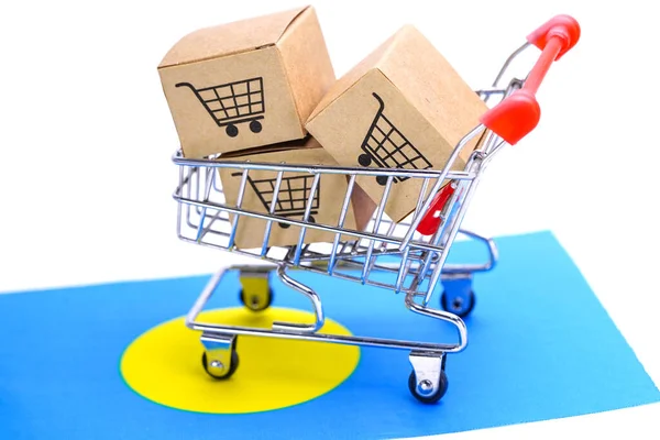 Box Shopping Cart Logo Palau Flag Import Export Shopping Online — стокове фото