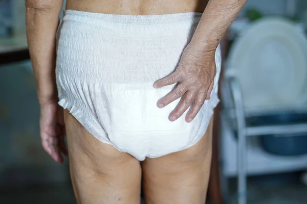 Asian Senior Elderly Old Lady Woman Patient Wearing Incontinence Diaper — Stock Photo, Image