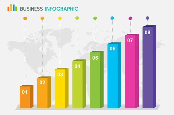 Staafdiagram Grafiek Diagram Statistiek Business Annual Report Colorful Infographic World — Stockvector