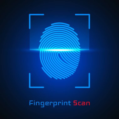 Parmak izi tarama tanımlama sistemi. Biyometrik yetkilendirme ve iş güvenlik kavramı. Vektör çizim
