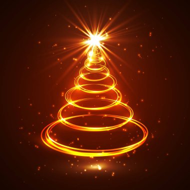 Altın kızdırma xmas ağacı, neon zarif soyut sarı Noel köknar, vektör çizim