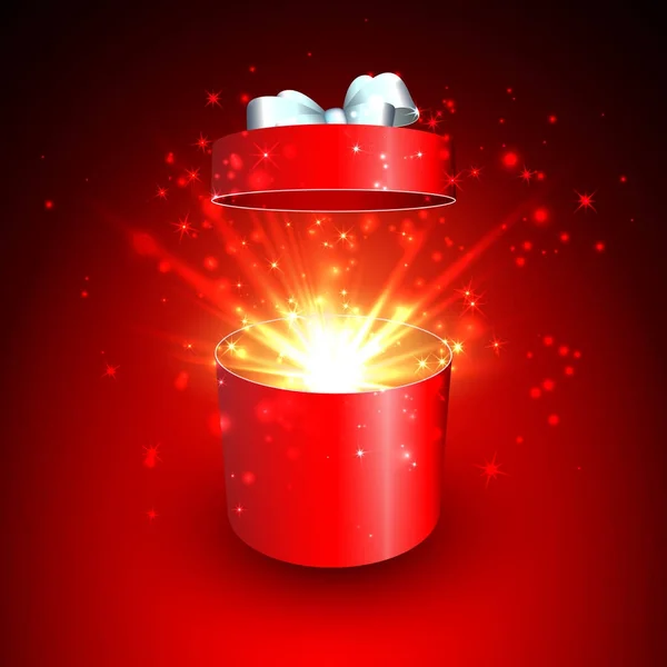 オープン ギフト ボックスと魔法光花火クリスマスのベクトルの背景 — ストックベクタ