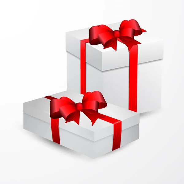 Caja de regalo blanca con vector de arco rojo — Vector de stock