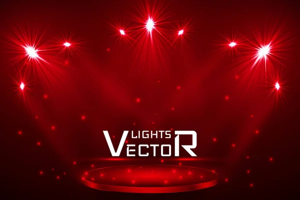 Bühnenbeleuchtung. magisches Licht. roter Vektorhintergrund — Stockvektor