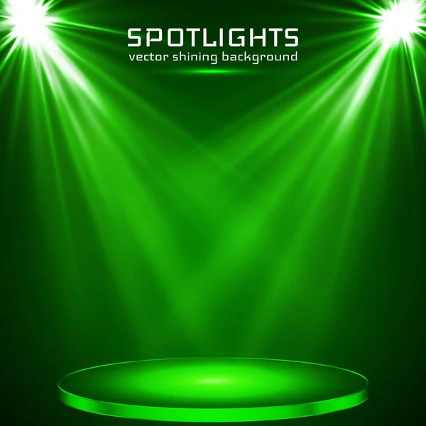 Στάδιο spot φωτισμού. μαγικό φως. πράσινο διάνυσμα φόντο — Διανυσματικό Αρχείο