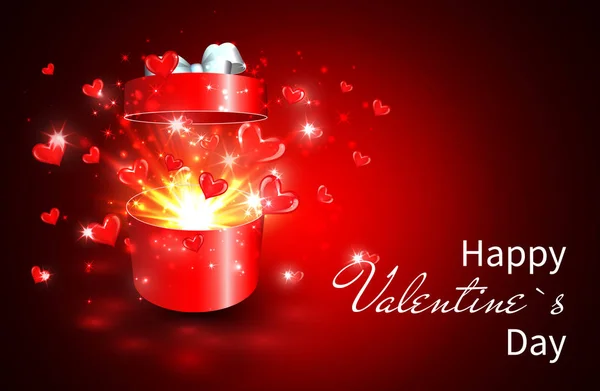 Valentine background, Open gift box with surprise, heart and magic light fireworks