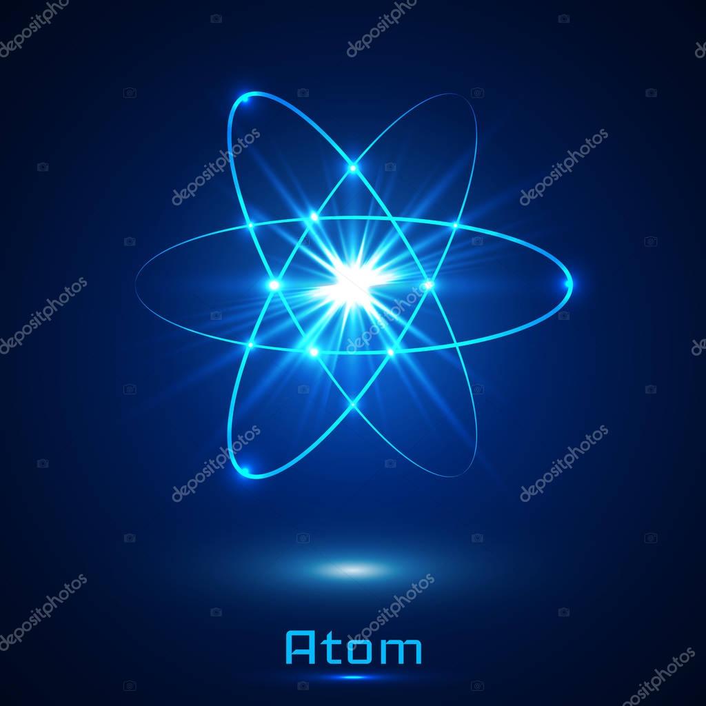 Vector shining neon lights atom model.