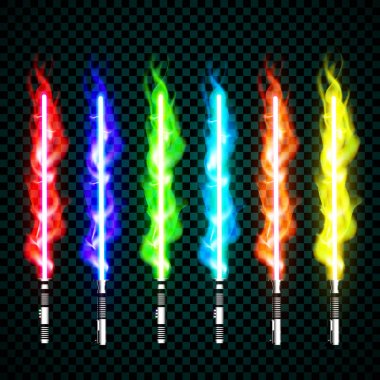 Neon ışık kılıç. çapraz ışık, ateş, flaş ve pırıltılar