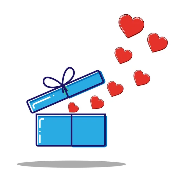 Flat line icon set of Open box with hearts, Valentine gift. Вектор — стоковый вектор