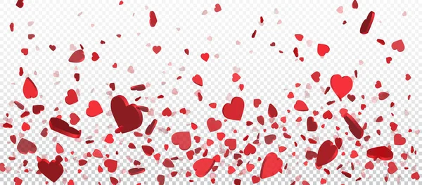 Confettis coeur volant rouge, fond Saint-Valentin. Élément design pour carte de vœux romantique, carte postale de la Journée de la femme, invitation de mariage. Texture vectorielle — Image vectorielle