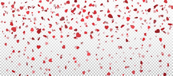 透明の背景上のバレンタイン花びらのハート型 ☆ 紙ふぶき。女性の日のハート型 ☆ 紙ふぶき状の花弁 — ストックベクタ