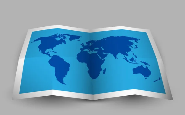 Mappa del mondo piegata blu. Illustrazione vettoriale — Vettoriale Stock