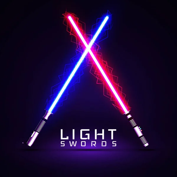 Neonlicht-Schwerter. Überkreuztes Licht, Blitz und Funkeln. Vektor-Illustration isoliert auf transparentem Hintergrund — Stockvektor