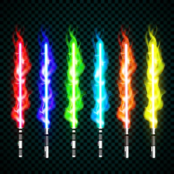 Neon ışık kılıç. çapraz ışık, ateş, flaş ve pırıltılar — Stok Vektör