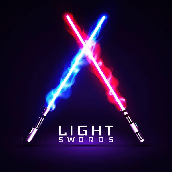 Neon licht zwaarden. gekruiste licht, vuur, flits en sparkles — Stockvector