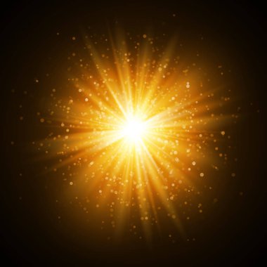 Yıldız patlaması ile parıldıyor. Işık efekti. Altın glitter doku
