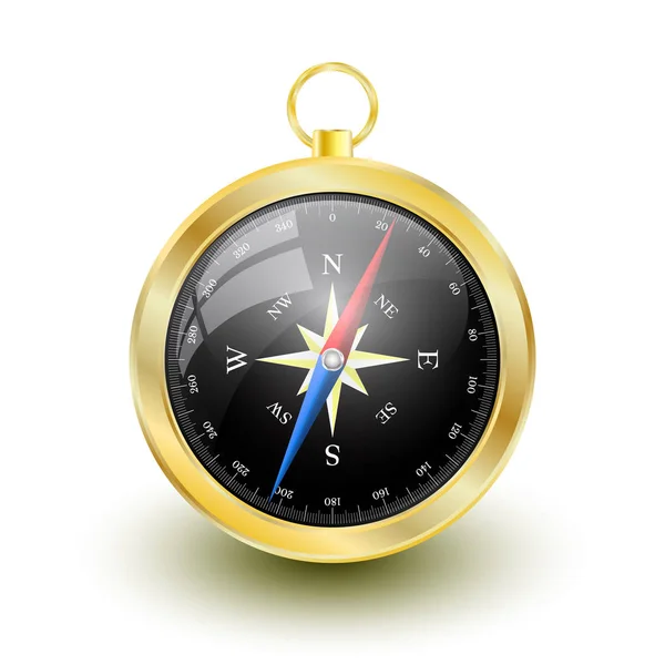 Złoty kompas błyszczący z windrose. Ilustracja wektorowa — Wektor stockowy