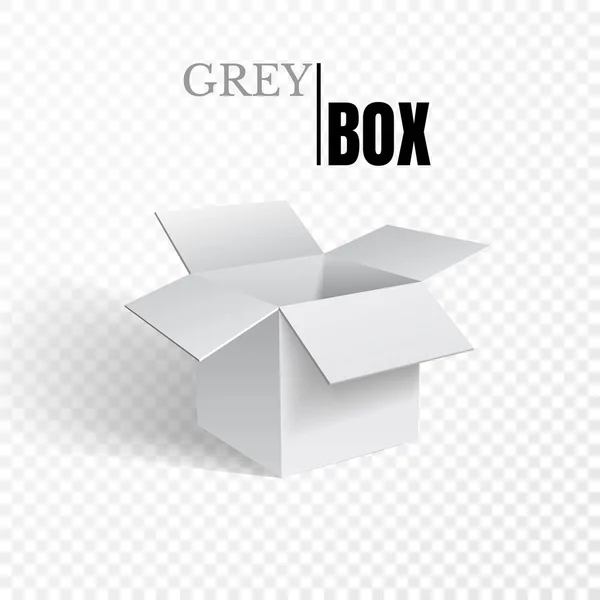 Open box, grey cardboard on transparent background, vector