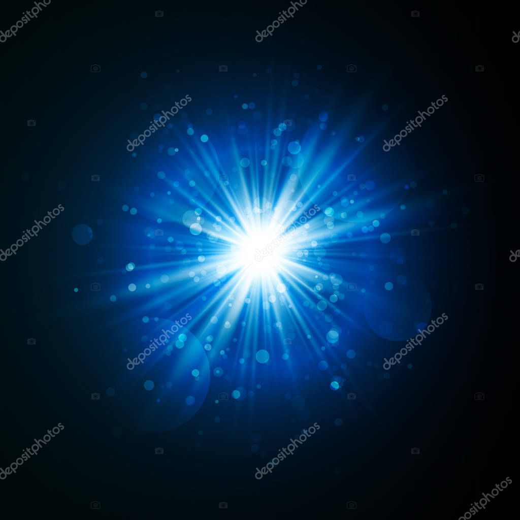 Star burst with sparkles. Light effect. Blue glitter texture.