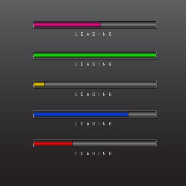 ilerleme çubuğu ve farklı renklerde arka plan siyah vektör üzerinde yükleme