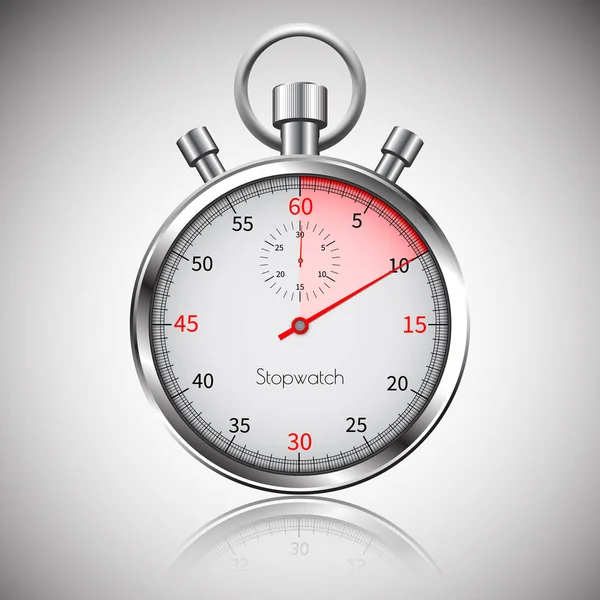 10 seconden. Zilveren realistische stopwatch met reflectie. Vector — Stockvector