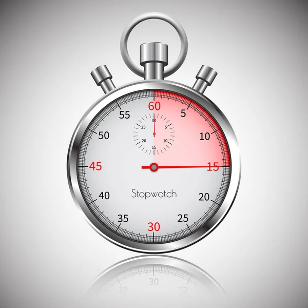 15 secondes. Chronomètre réaliste argenté avec réflexion. Vecteur — Image vectorielle