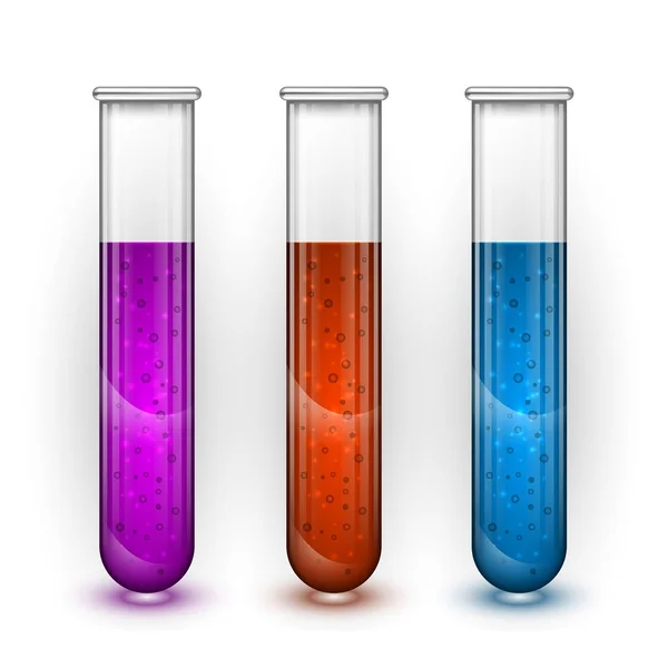 Tubos de ensaio, frasco transparente de laboratório químico com líquido. Ilustração vetorial —  Vetores de Stock