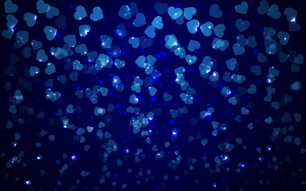 Абстрактный Валентинов праздник синий фон с размытыми сердцами огни — стоковый вектор