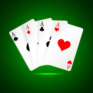 Kağıt oynayan dört as seti. Poker eli kazanmak. Kupa, maça, sinek ve elmas as takımı