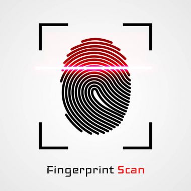 Parmak izi tarama tanımlama sistemi. Biyometrik yetkilendirme ve iş güvenlik kavramı. Vektör çizim