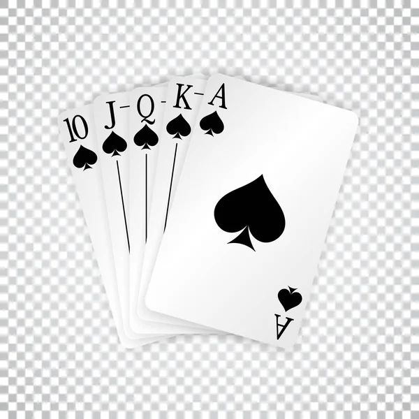 Un colore reale dritto giocare a carte mano di poker in picche — Vettoriale Stock