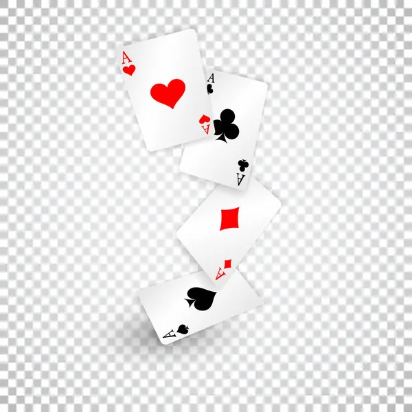 Four aces of diamonds clubs spades and hearts fall or fly as poker playing cards — Stock Vector