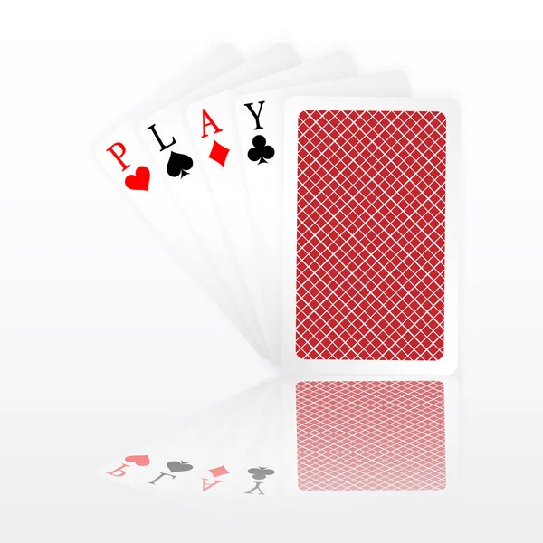 Играть слово туз покер рука летать и один закрытый масти игральные карты. Выигрышная рука — стоковый вектор