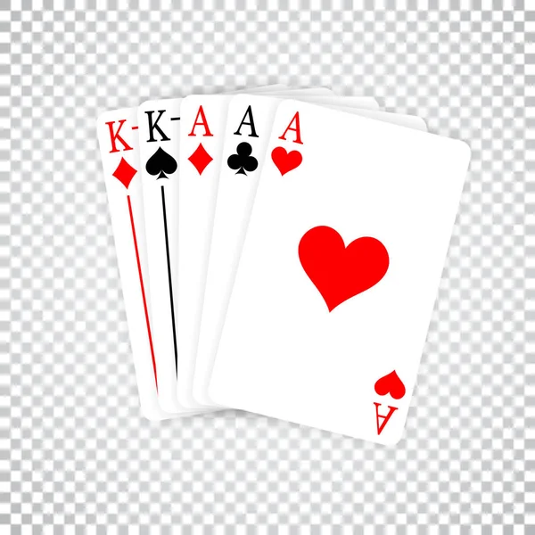扑克手满屋三张王牌和一对国王打牌 — 图库矢量图片