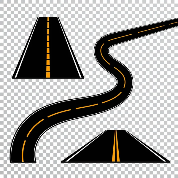 Kręta droga zakrzywione lub autostrada z oznaczeniami. Kierunku, transport zestaw. Ilustracja wektorowa — Wektor stockowy
